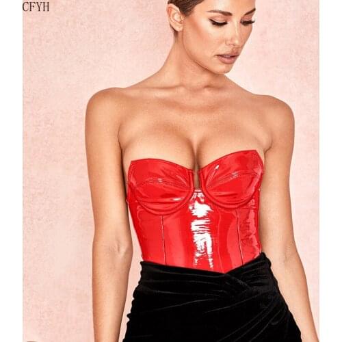 Summer Sexy Bodysuit Women PVC Leather Latex Bodysuit Elastic Glossy Sexy Lingerie Strapless Latex Catsuit Shiny Sleepwear
