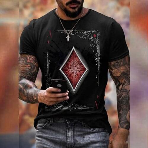 2021 Summer Street Fashion Playing Cards Lattice Square A 3D T-Shirt Mens Large Size Casual Short Loose Pullover T-Shirt