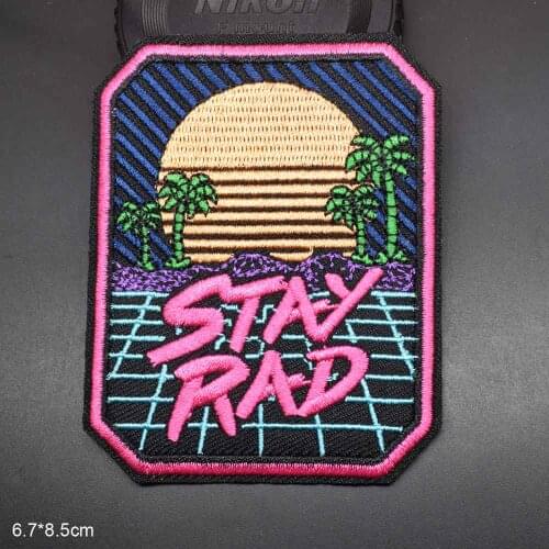 Pink Trees Stay Rad Iron On Patches Embroidered Patch For Girl Woman Hat Skirt Handbag Dress Clothing Clothes