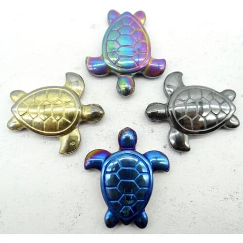 Natural Quartz Crystal Titanium Hematite Hand-carved Tortoise Gem Pendant For DIY Jewelry Making Necklace Accessories 1pcs