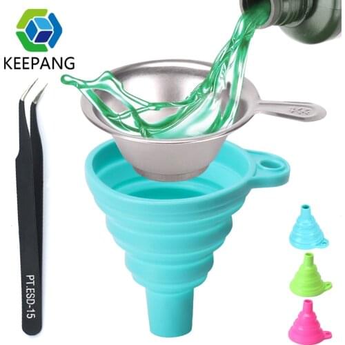 New Metal UV Resin Filter Cup+Silicon SLA 3D Printer Parts UV Resin Filter funnels +PT.ESD-15 tweezers