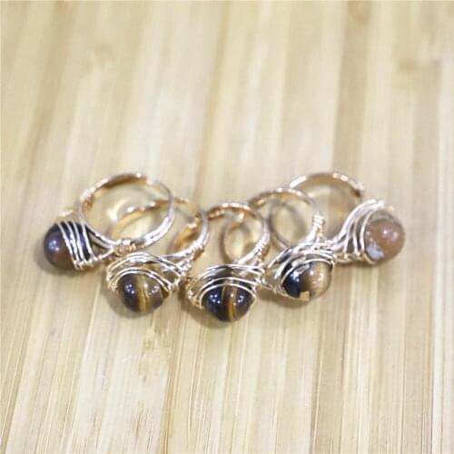 Momiji Natural Stone Open Ring for Women Handmade Bohemian Jewelry Gift Crystal Moonstone Tigereye Wedding Party Ring Adjustable
