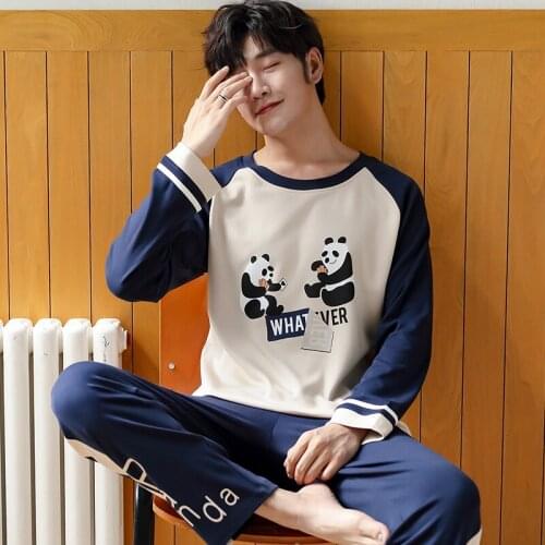 Pajamas for men sleepwear mens pure cotton cartoon panda sleep suit pajama set male mens pyjamas overal for sleeping nightwear