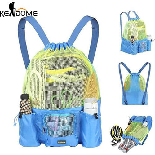 Women Men Beach Backpack Drawstring Mesh Net Summer Swimming Bag Swim Rucksack Waterproof Bolsa Deporte Outdoor Sport XA164D