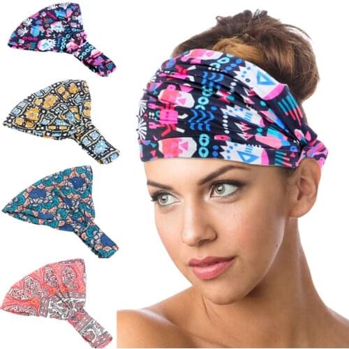 New women Bohemian Elastic Hairband Head Band Sport Yoga Headband Wrap Turban Head Scarf Cap 2 in 1 Bandana Hair accessories