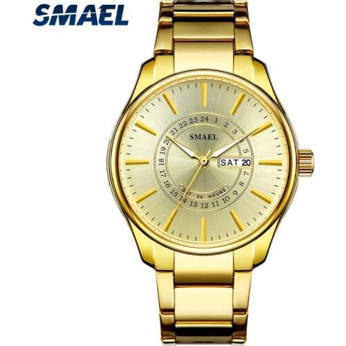SMAEL Luxury Watch For Men Gold Business Stainless Steel Dress Watches Waterproof Quartz Watch with Date Display 9020