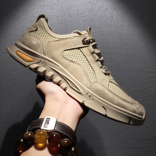 Summer Genuine Leather Mens Casual Shoes Suede Retro Leisure Shoes For Men Outdoor Hiking Shoes Man Quality Shoes Man Canvas