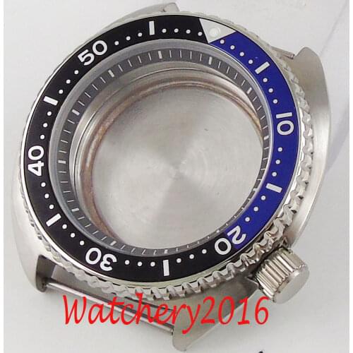 45mm Black Blue Rotating Bezel stainless Watch Case fit for NH35 NH35A movement Watch