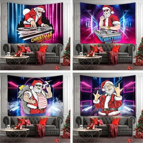 Funny Christmas Tapestry Cool DJ Santa Claus Wall Hanging Tapestry for Bedroom Living Room Dorm XMAS Gift