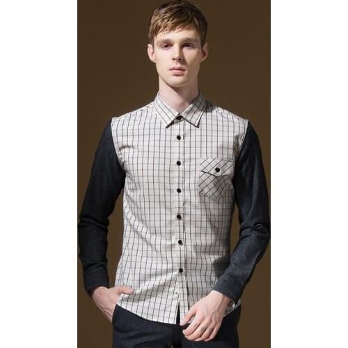 DANDY HOMME brand clothing2016fashion men long-sleeve shirts plaid patchworh casual slim fit shirts single breasted plus size