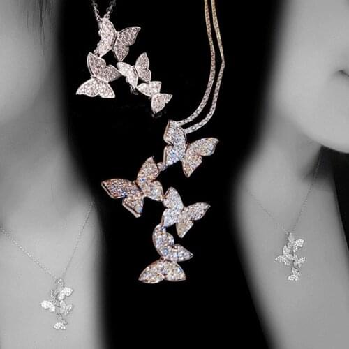Shining Butterfly Design Cubic Zircon Pendant Necklaces For Women Bridal Korea Chic Silver Color Wedding Jewelry