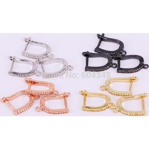 10Pairs ZYZ184-9248 Paved White CZ Metal Copper Earring Hooks Connectors Jewelry findings