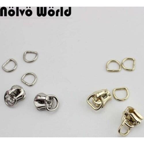 100sets #5 metal teeth zipper head plus 8X7mm D ring clothing bag purse DIY accessory zipper sliders zips ends