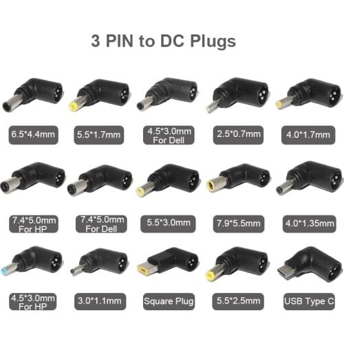 3 Pin DC Tip for Universal Laptop Adapter Car Charger 3Pin Dc Plug Jacks Power Supply Adapter Connector for Asus Dell Hp Lenovo