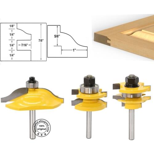6.35mm shank-3PCS,CNC Solid carbide milling Cutter,Woodworking router bit,Engraving wood tool,Door frame coupling end mill