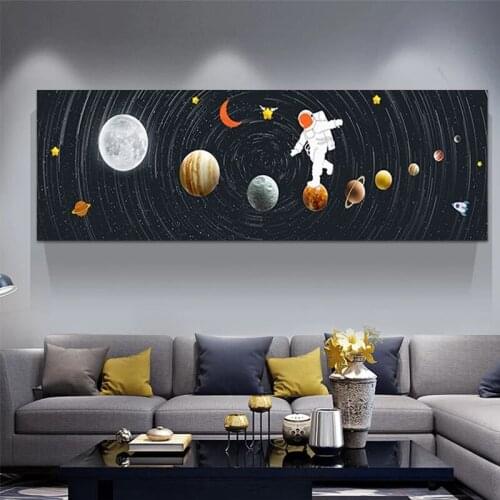 Abstract Solar System Astronaut Space Walking Canvas Painting Planets Funny Posters and Prints Bedroom Home Decor Cuadros