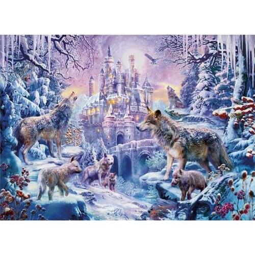 Full Square/Round Drill 5D DIY Diamond Painting "castle Snow wolf" 3D Embroidery Cross Stitch Mosaic Rhinestone wall Decor L326