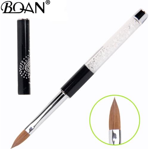 BQAN 10pcs #8 #10 #12 Crystal Rhinestone Handle Black Pure Kolinsky Acrylic Brush Sable Nail Brush