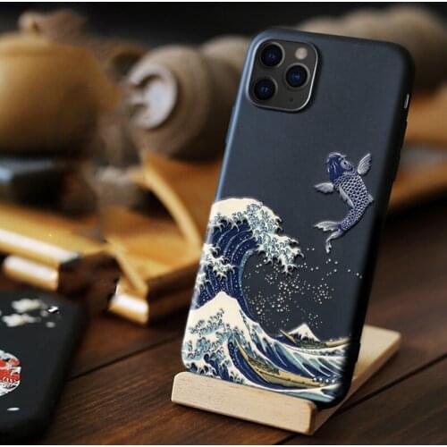 Emboss Phone case For iPhone 11 Pro Max X XS Max XR 8 7 Plus Cover Kanagawa Waves 3D Relief Case FOR iPhone 11 Case