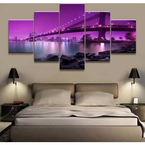 Home Decor Canvas Picture 5 Piece Urban Water Bridge Scenery Painting Poster Home Canvas Painting Wholesale