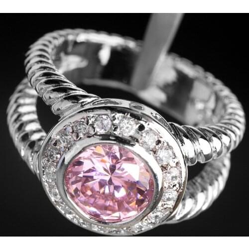 Valuable Pink Kunzite 8*8mm Semi-precious Stone Silver Cool For Women Ring Q1829