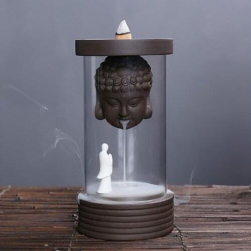 F Buddha Backflow Incense Burner Zen Monk Set Ceramic Incense Base Guanyin Living Room Cone Censer Best for Gifts Home Decor