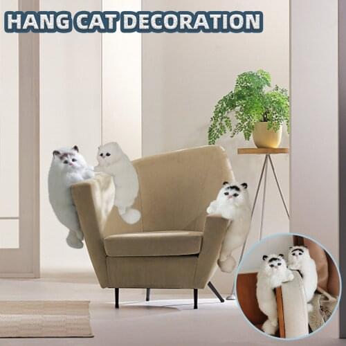 Simulation Cat Animal Model Ornaments Decoration Home TV Decoration Hanging Cat Crafts Plush Toy Doll Gift Good Blessing