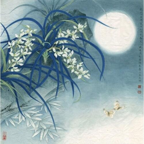 Chinese valley orchids moon scenery oil painting canvas printings printed on canvas home wall art decoration picture