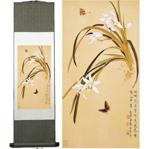 Flowers Painting Home Office Decoration Chinese scroll painting birds painting butterfly and flower paintingPrinted painting