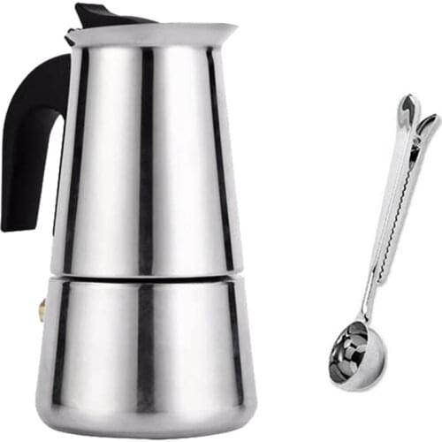 Espresso Coffee Maker Pot Stovetop Moka Coffee Pot Stainless Steel Latte Percolator with Bonus Scoop (9 Cups/450Ml)