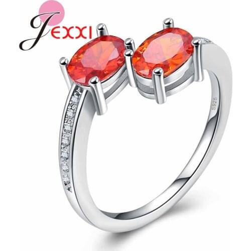 NEW Fashion Jewelry Two Stone Orange Crystal 925 Sterling Silver Rings For Girl Friend Birthday Gifts