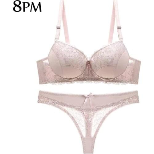Lace Bra And Thong Set Women Fashion Sexy Underwear Summer Push Up Bras Femme Thong Intimates Sleepwears ouc1087