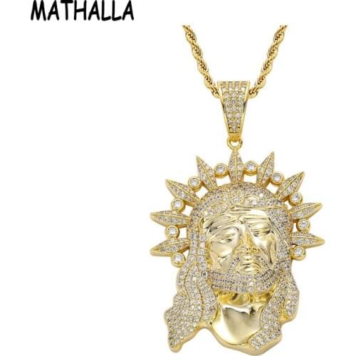 MATHALLA New Jesus Head Pendant Micro-Inlaid Zircon Copper Material Golden Tennis Chain Necklace Fashion Hip Hop Men’s Jewelry