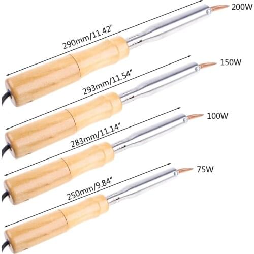 220V Heavy Duty Electric Soldering Iron 75W 100W 150W 200W High Power Soldering Iron Chisel Tip Wood Handle