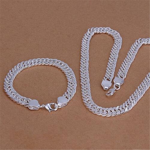 Hot 925 sterling Silver classic men 10MM geometry Chain Bracelet necklace Jewelry set 20/24 inch Fashion Party wedding gifts