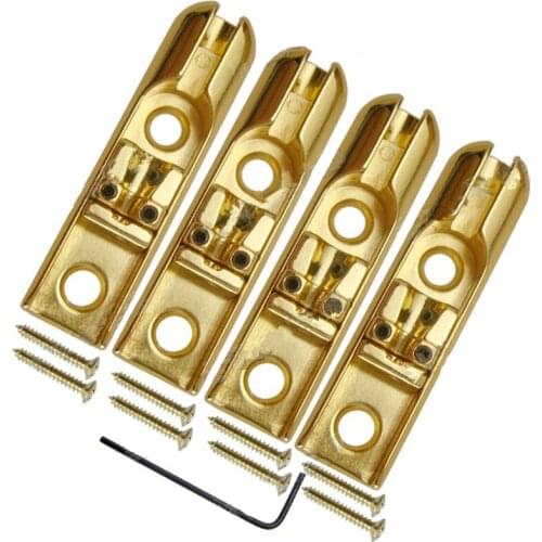 A Set of 4 Gold Aingle 4-String Bass Guitar Bridge Tailpiece Individual Electric Bass Guitar Bridges Accessories Parts