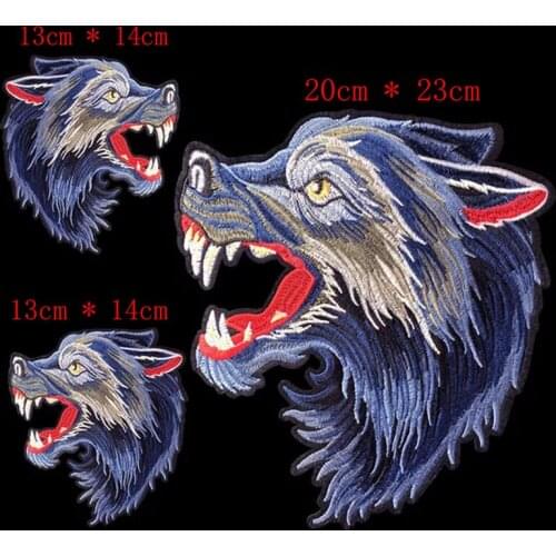 Blue eye wolf head embroidery patch 2 sizes for Motorcycle team decoration emblemas iron on sew for DIY Jacket clothes full back