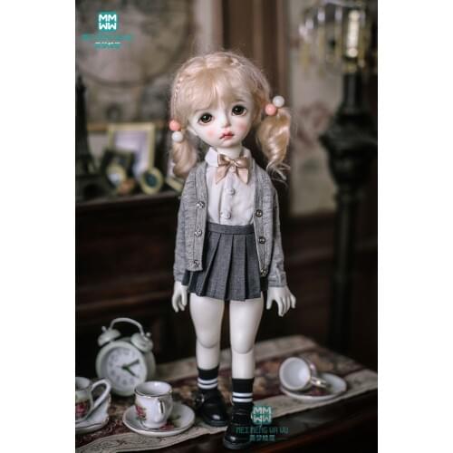 BJD doll clothes fits 27cm-30cm 1/6 BJD doll fashion college style knit cardigan / shirt + skirt