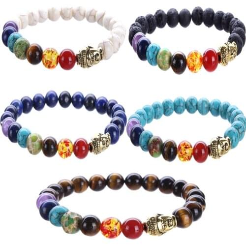 8mm Wholesale Natural Stone Tibet Buddhist Prayer Beads Bracelets 7 Chakra Yoga Bracelet Healing Balance