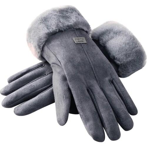 #Women Winter Gloves Ladies Girls Outdoor Heat Full Finger Lined Driving Glove Fur Mittens guantes mujer 2020 перчатки женские