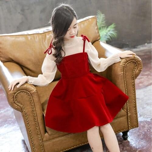 Girls Dress Big ChildrenS New Spring Dress Long Sleeve Shirts Suspenders Two-Piece Dresses 2020 New Autumn Clothing For Teens