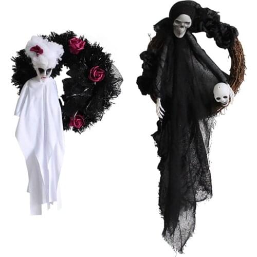 Hanging Garland Cloth Ghost Entrance Door Wreath Outdoor Halloween Scary Skull Party Horror Hanging Wreath Decor Classical