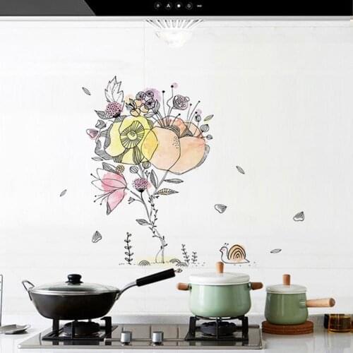Anti-oil Heat Resistant Snail Flower Wall Tile Sticker Home Kitchen Decal Wall Stickers