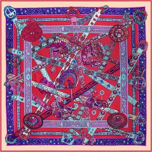 Twill Silk Women Scarf 130*130 cm Euro Unicorn Song Belt Flower Print Square Scarves High Quality Gift Fashion Large Silk Shawls