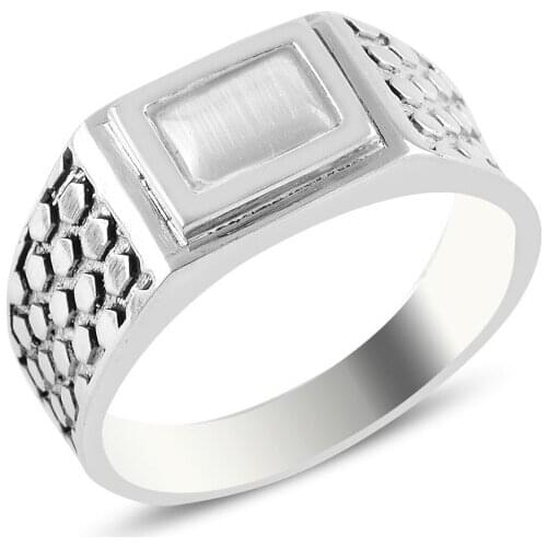 Silver 925 Sterling White Cat 'S Eye Stone Ring