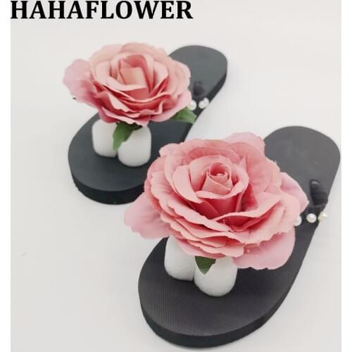 HAHAFLOWER flower flip flops bohemia slippers sandals woman shoes flat beach slippers rose shoes Big Size 45 free shipping