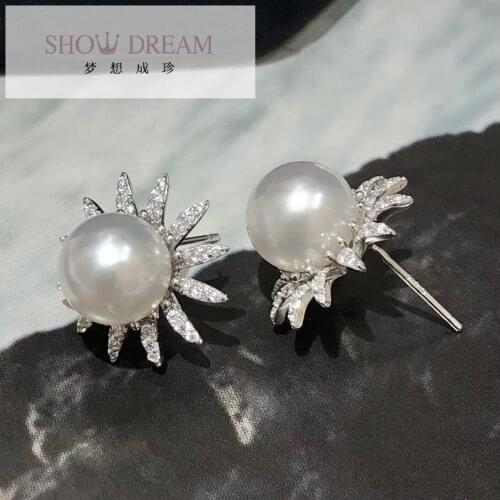 SHOWDREAM S925 Silver Zircon Natural Seawater Pearl Earring Dazzle colour gorgeous Women Earring Luster is exquisite