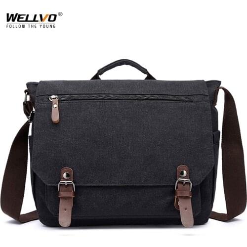 Retro Canvas Multifunction Messenger Shoulder Bag Solid Briefcases Suitcase Card Pocket For Men Women Outdoor Office Bag XA288ZC