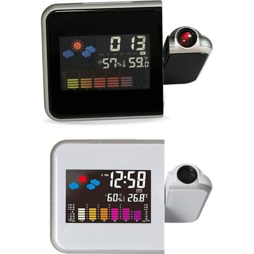 LED Digital Projection Alarm Clock Temperature Thermometer Humidity Hygrometer Desk Time Projector Clock USB Charger Table Clock