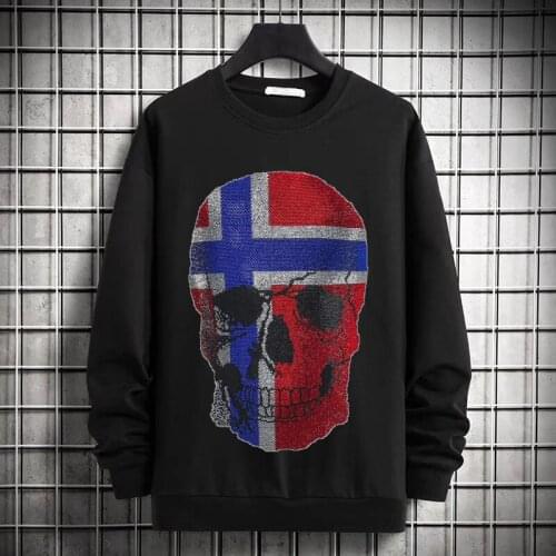 Thick Plus Velvet New Winter Hot Diamond Hoodie Mens Skull Hiny Hip-Hop Personality Clothing Brand Top